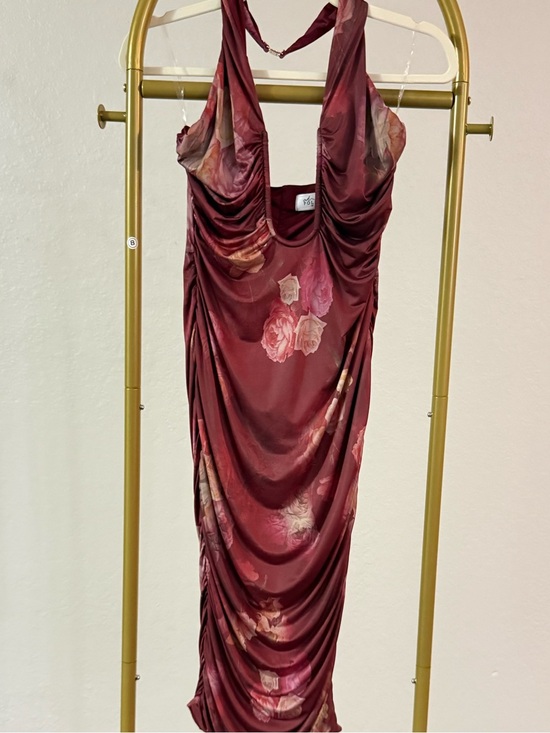 Oh Polly Dresses & Skirts - Oh Polly Floral Ruched Cowl Neck Maxi Dress Burgundy Red US 8